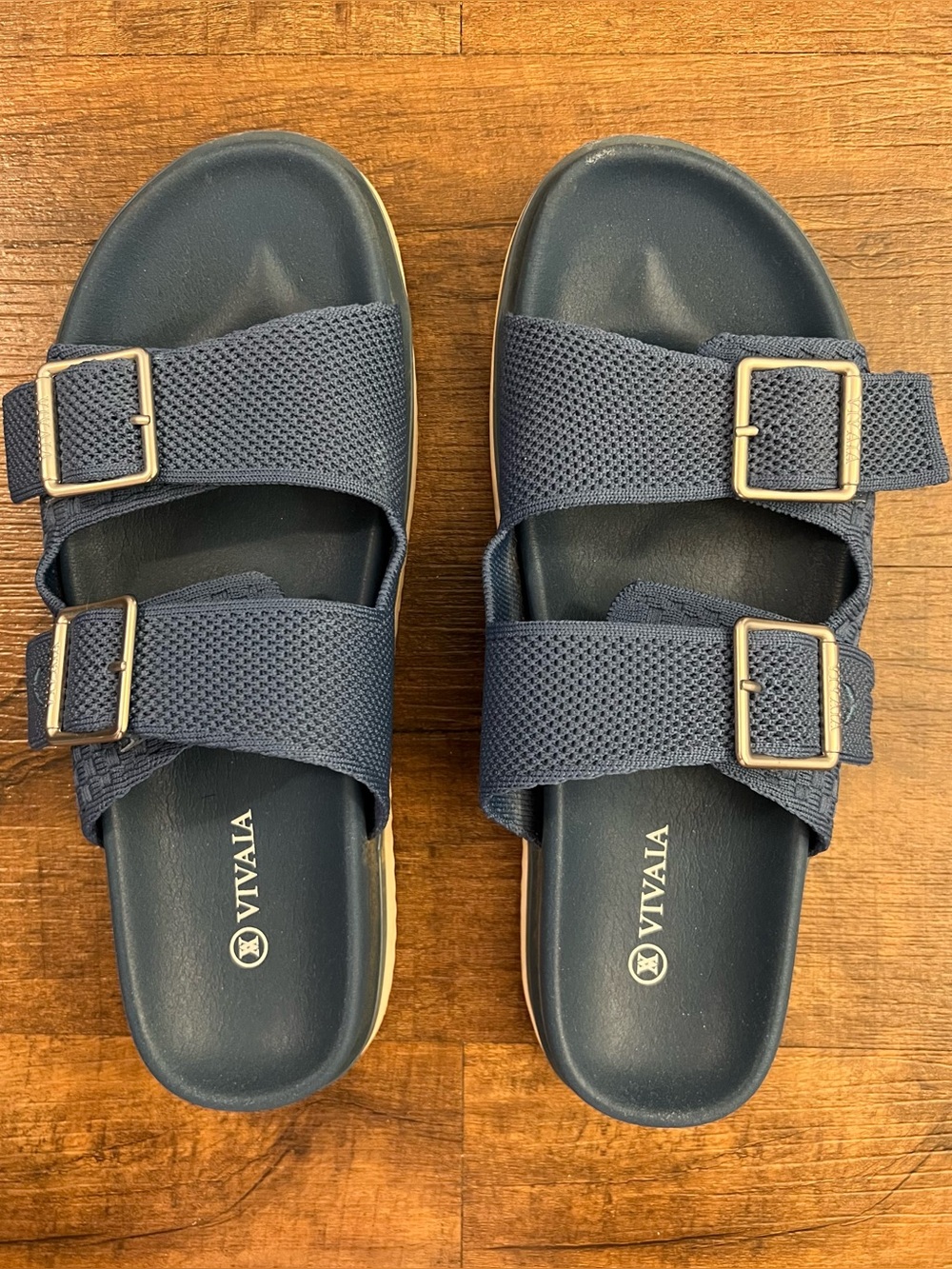 VIVAIA Women's Navy Dual-Buckle Slide Sandals - Size 8.5/9